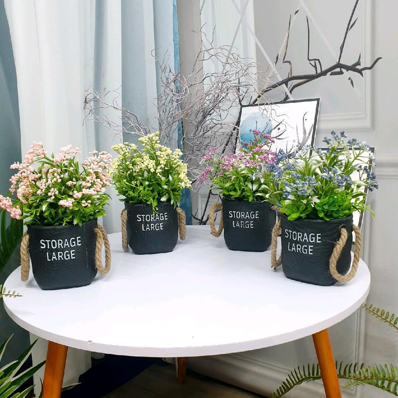  Chậu hoa xốp điểm để bàn cao cấp,dây thừng,chậu nhựa đẹp chắc chắn,cao 24cm,hàng loại 1-Tiệm hoa nhân tạo Thu Hiền 