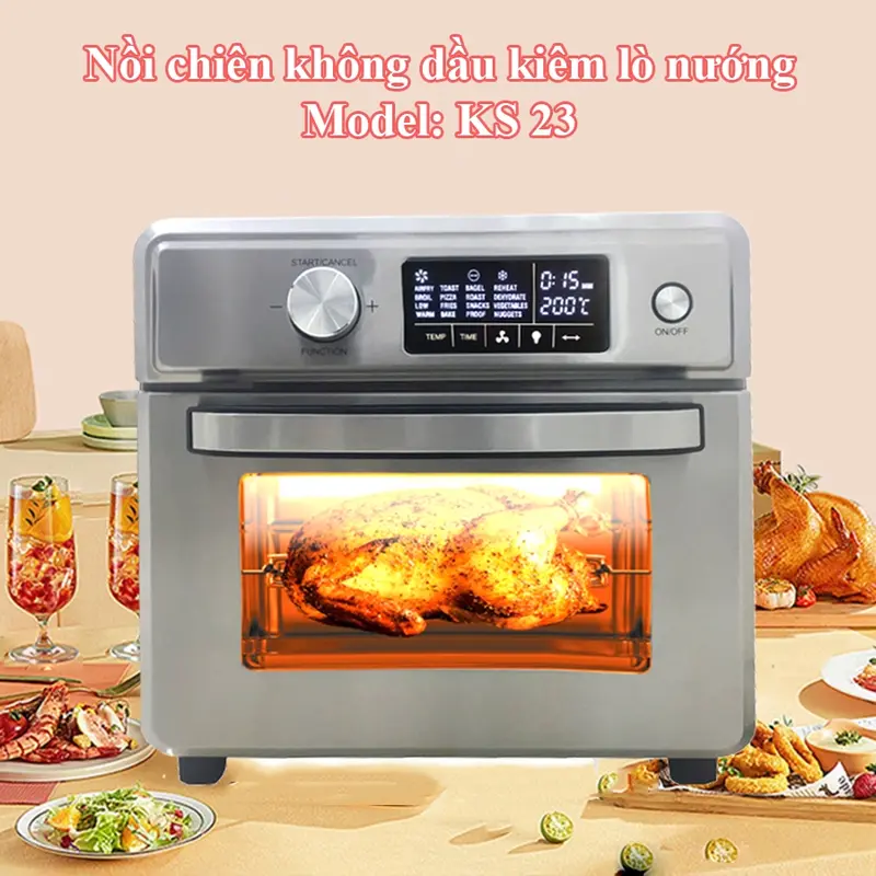 Nồi chiên không dầu Sharp KS23 dung tích 23L siêu lớn, kiềm lò nướng đa năng, Nướng 2 chiều đối lưu BH 12T 0