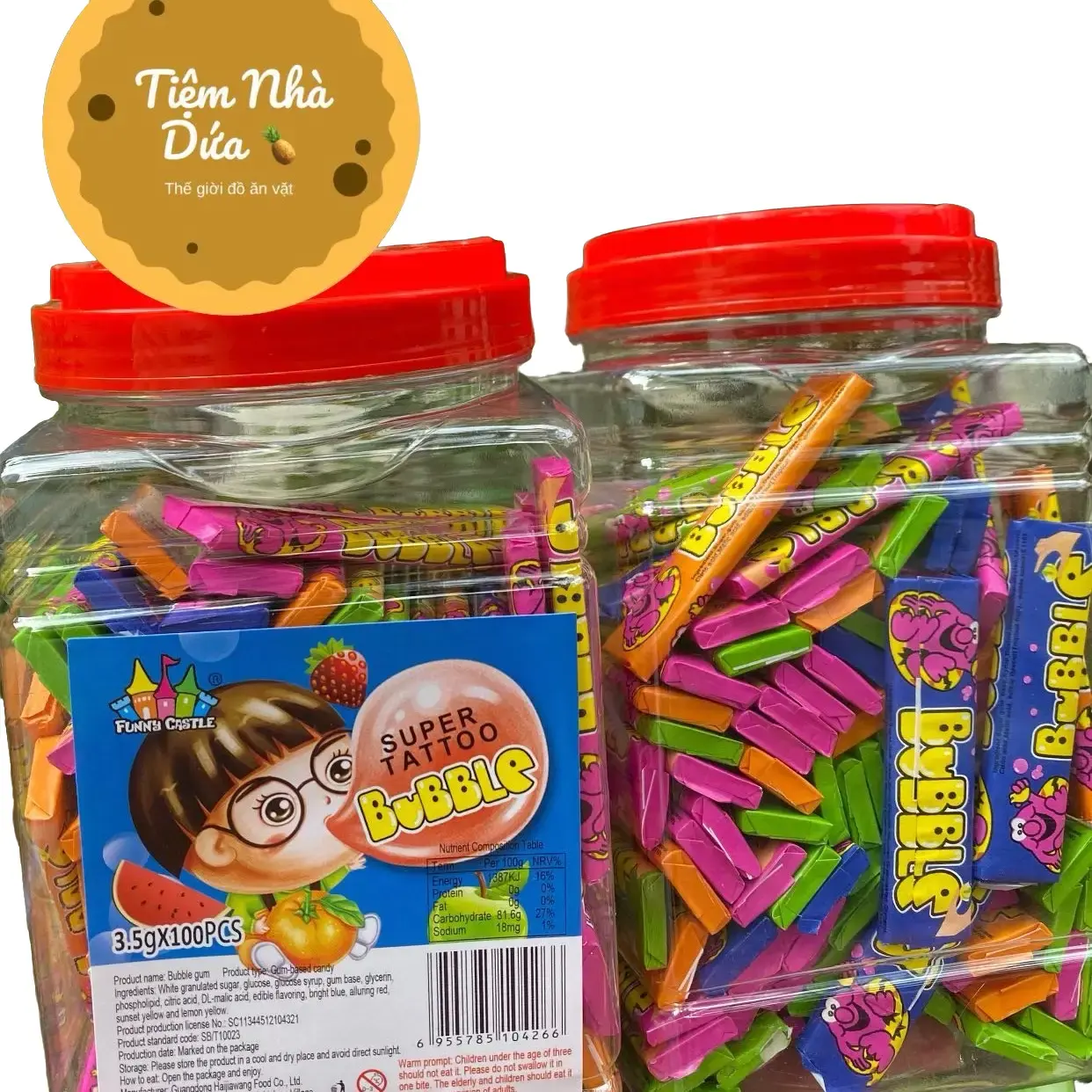 Lọ 100c Kẹo Gum Cao Su Vị Trái Cây Kèm Hình Xăm Ngọt Ngọt Ngon Ngon Candy Candy Ăn Vặt Snack Food