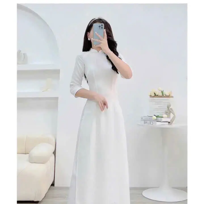 Áo dài nữa truyền thống vải lụa mỹ mềm mịn, không nhăn - Áo học sinh chụp kỷ yếu 2025, hàng sẵn 6