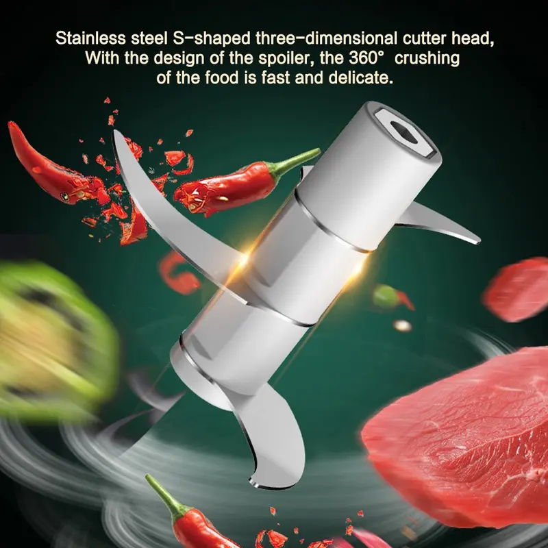 PPLUS  Blender mini elektrik-Hijau 250ML/Blender Mini Portable USB Penghancur Bawang Putih Mini Chopper Penggiling Daging Wireless Mini Cooking Machine/hijau/pisau/putih Hijau Pisau Putih Kabel Mesin 3