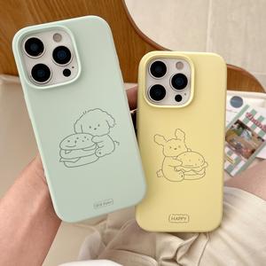 เคสเบอร์เกอร์ลูกสุนัข, สไตล์ Ins, สายสีเหลืองนม, เข้ากันได้กับ iPhone 16 Pro Max, iPhone 13 รุ่นใหม่, iPhone 15 Pro, เหมาะสำหรับผู้หญิง, เคสนิ่มครอบคลุมเต็มรูปแบบลายซิลิโคนเหลว, iPhone 14