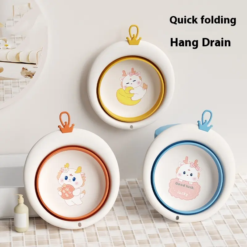 Baby Folding Basin 3-Piece Set for Newborns, Special Washface, Butt, Foot Cartoon, Can Hang in Children's Dormitory