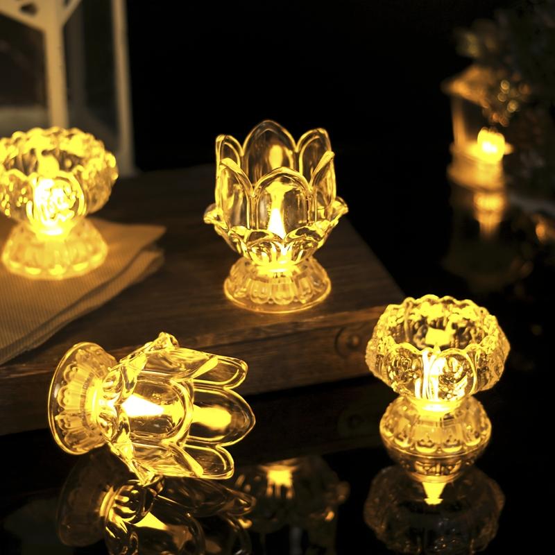 Product Introduction of Đèn Nến Hoa Sen Không Lửa, 1 Cái, Đèn Trang Trí Acrylic LED, Đi Kèm Với 3 Pin Nút, Chất Liệu Nhựa, Thích Hợp Cho Trang Trí Nội Thất Lễ Hội Hồi Giáo Lễ Ramadan Thông Dụng, Không Có Lông Vũ, Bao Gồm Pin 0