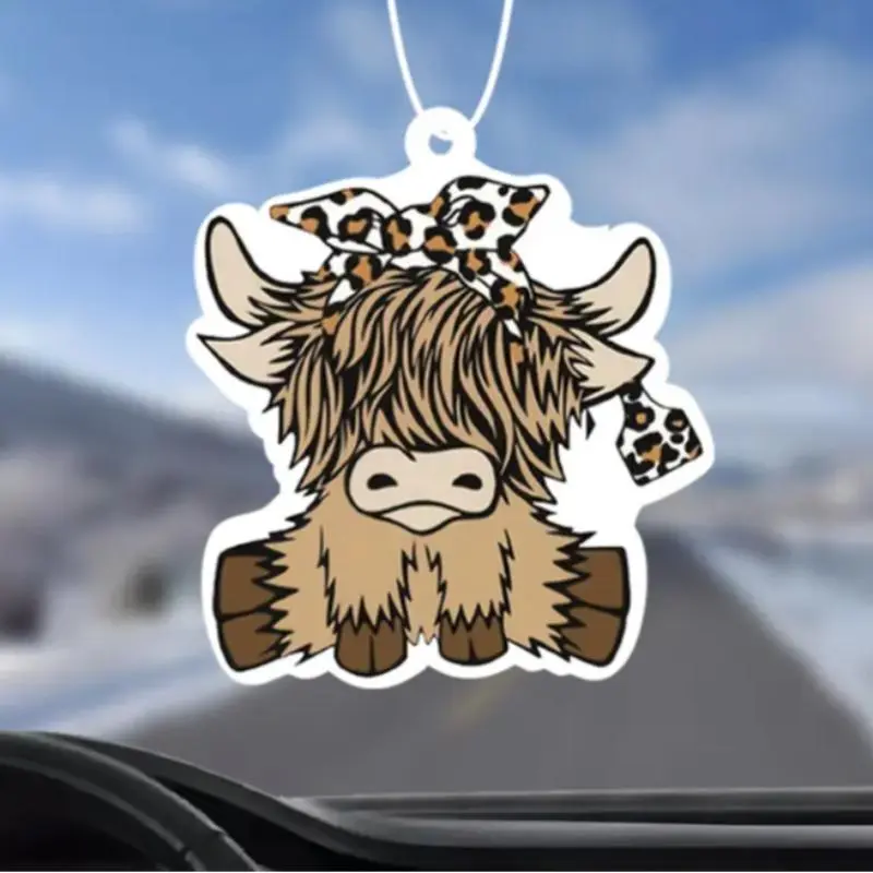 Highland Cow Car Air Freshener Ornament, Car Rearview Mirror Hanging Aromatherapy Tablet Decoration, Car Interior Decoration Accessories 0