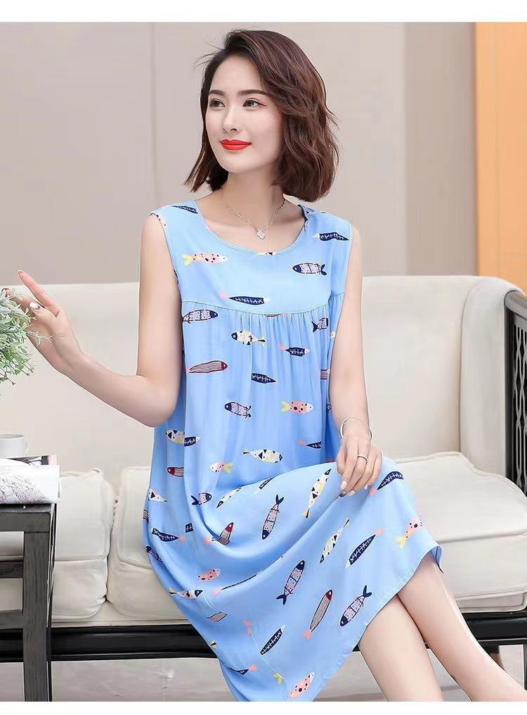Product Introduction of Nightdress women's summer plus size sleeveless cotton silk mid-length artificial loose dress middle-aged elderly home pajamas 9