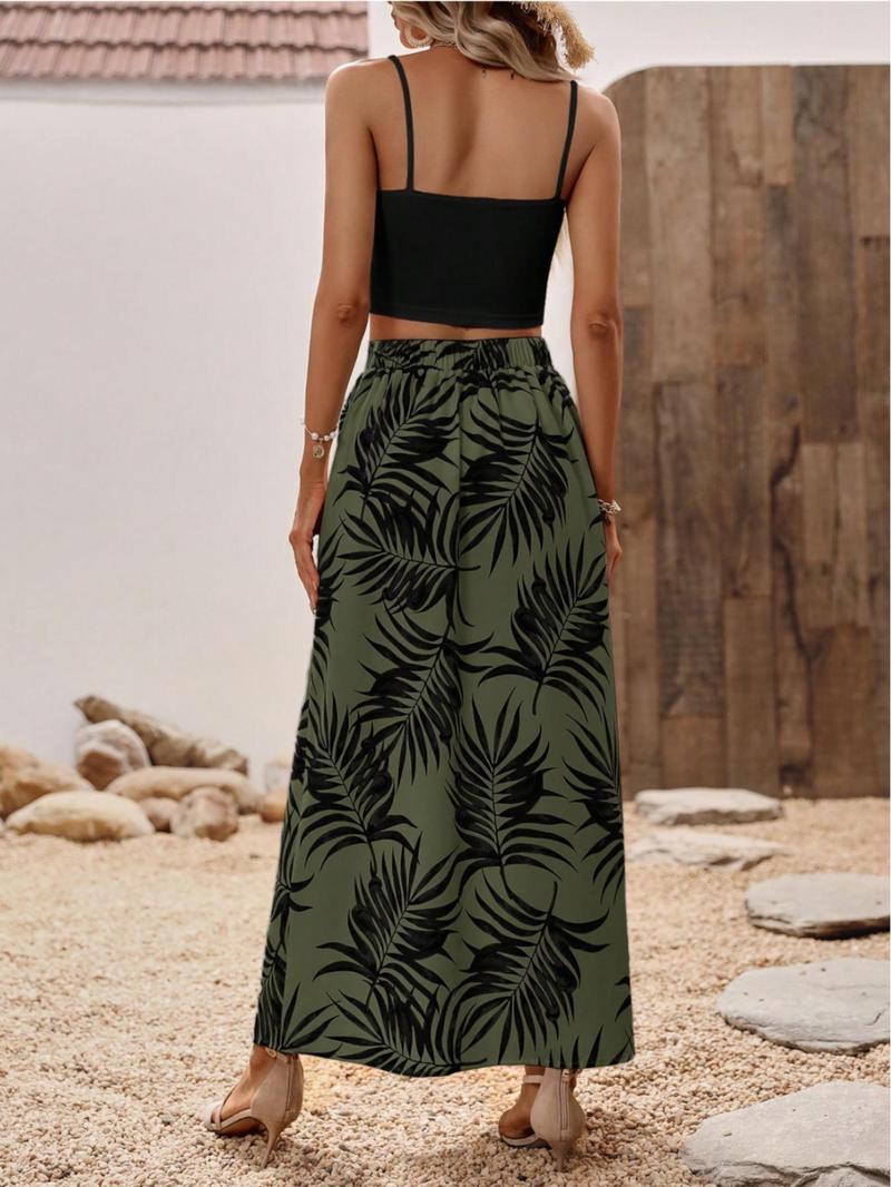 Product Introduction of Women's Plants Print Skirt, Elegant Fashion Casual  Split Thigh  Skirt for Daily Outdoor Wear, Ladies Clothes for All Seasons 2