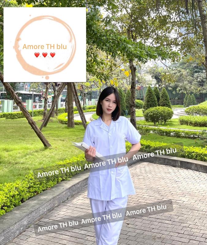 Áo Blue Blouse vải lon nhật Dáng Ngắn Ngang Đùi Nam Nữ - Cọc tay - Dành Cho Y Tá Dược Sĩ Điều Dưỡng.