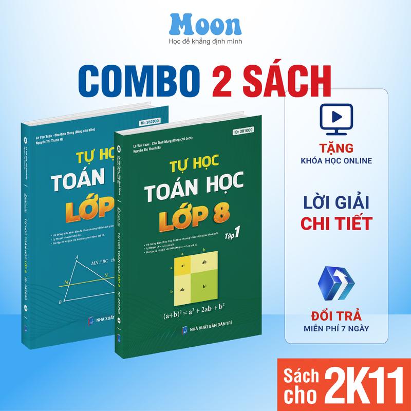 Combo 2 Sách toán lớp 8, tự học toán học Moonbook
