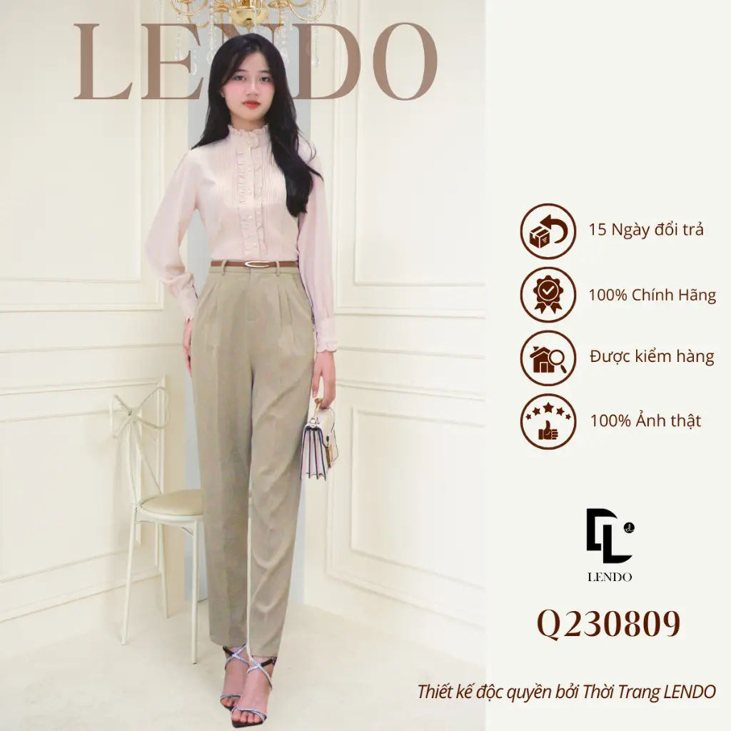Quần Công Sở LENDO Q230809 Baggy Dáng Dài Ống Côn Basic Nữ Women
