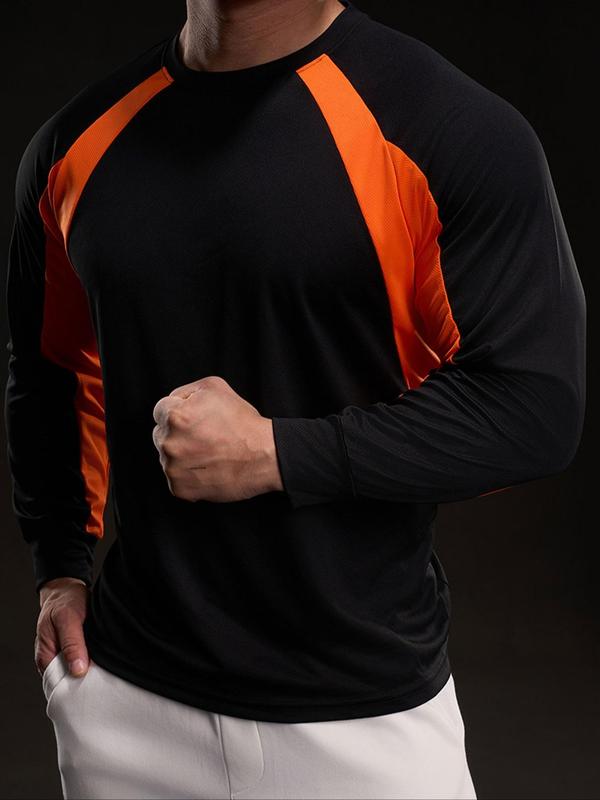 Men's Colorblock Long Sleeve Ice Silk Tee, Regular Fit Casual Round Neck Quick Drying T-shirt for Daily Wear, Men's Top for All Seasons 6