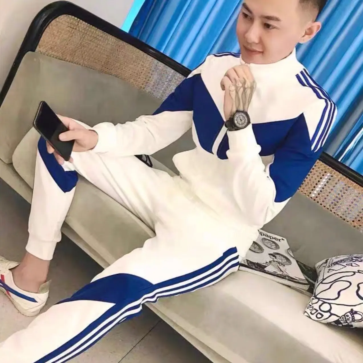 Bộ quần áo thu đông nam cao cấp phối màu thời trang - Menswear Polo khoác bộ  thu bộ  nỉ philipp plein  bộ
