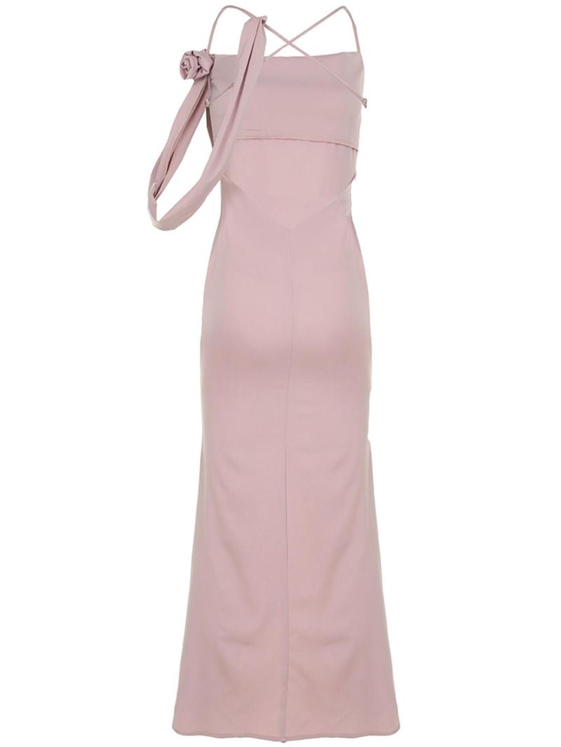 Product Introduction of Women's Plain Flower Decor Satin Cami Evening Dress, Elegant Sleeveless Spaghetti Strap Maxi Dress for Party Banquet Wedding Guest, Ladies Summer Clothes 5