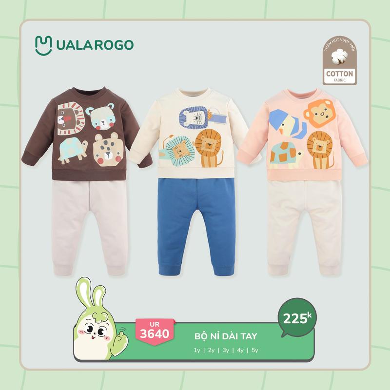 Bộ Nỉ Dài Tay Họa Tiết Động Vật Chất Liệu Cotton Cho Bé Từ 1-5Y UalaRogo UR 3640 2