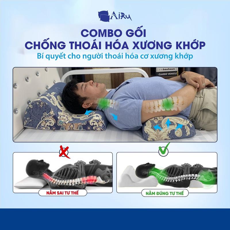 COMBO gối chống thoái hóa đốt sống cổ và gối kê lưng thoát vị đĩa đệm L4-L5- Chính hãng AIRU- Giúp phục hồi tái tạo đĩa đệm