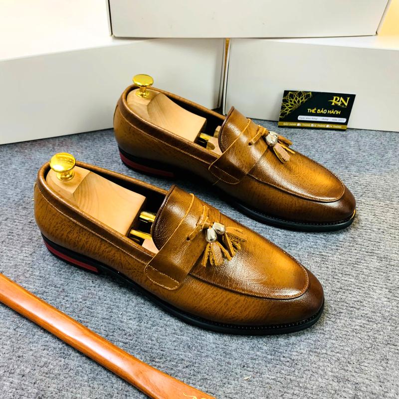 CN01 Giày đế phíp gỗ, chuông bạc Nâu, da bò nhập khẩu cao cấp