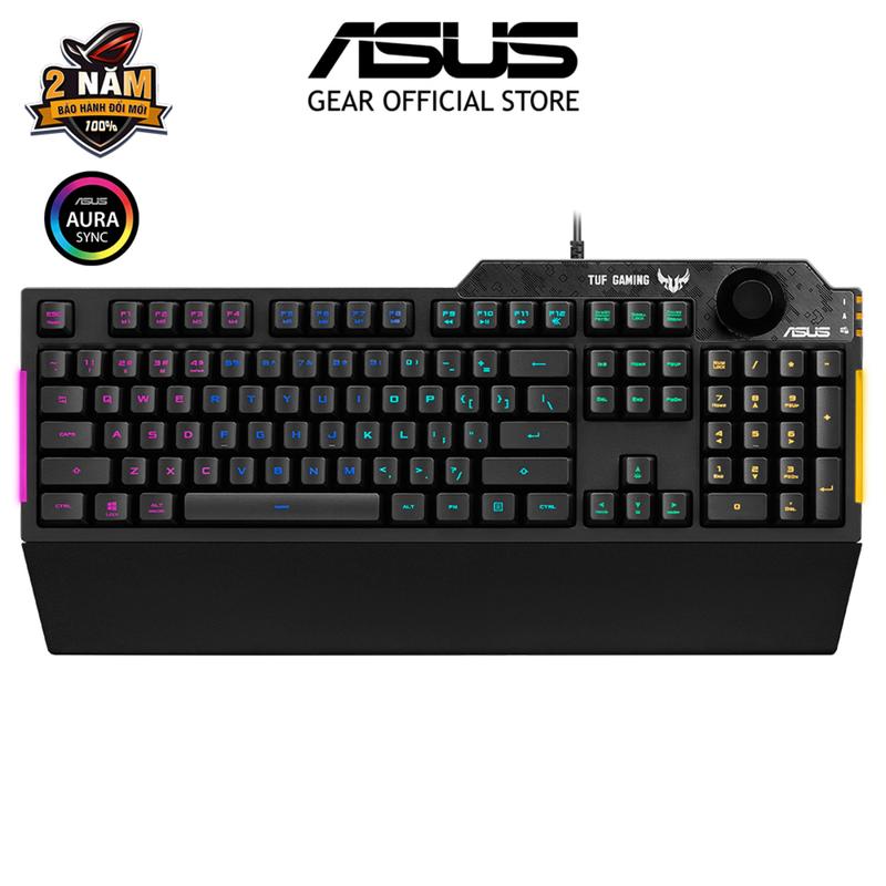 Bàn phím gaming ASUS TUF GAMING K1 có dây Aura Sync đệm tay tháo rời hống thấm nước núm âm lượng điều chỉnh