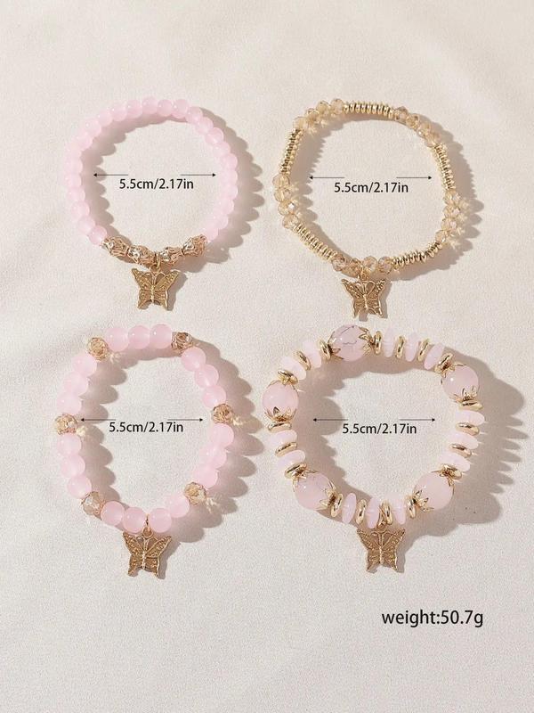 Boho Butterfly Decorative Beaded Stretch Bracelets, Holiday Style Colorblock Beaded Bracelet Set, Trendy Versatile Jewelry for Women and Girls, Holiday Gift 8