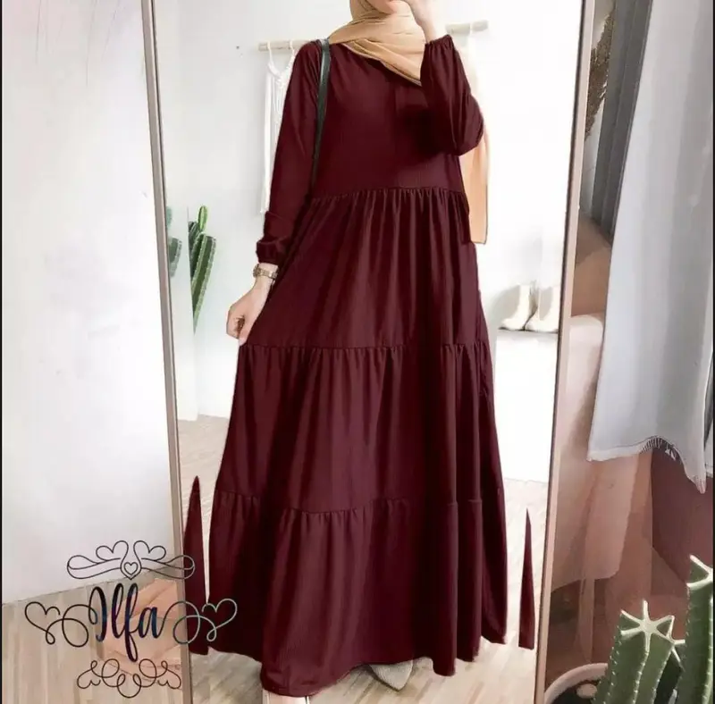 Gamis Rempel Susun Bahan Crinkle Airflow / Busana Muslimah Terbaru / Gamis Wanita Terbaru Nyaman Remaja Dress 1