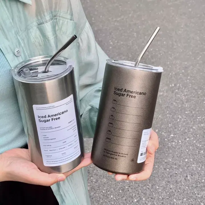 Bình giữ nhiệt,ly giữ nhiệt 600ml Iced Americano tặng kèm ống hút