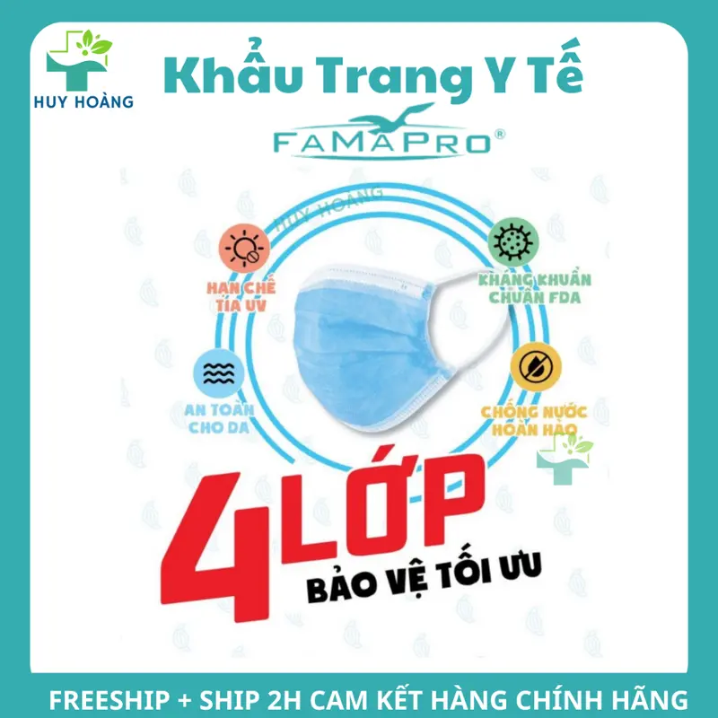 [Hộp 500 Cái] Khẩu trang y tế Famapro 4 lớp dày dặn kháng khuẩn, khẩu trang Farmapro chống nắng 6