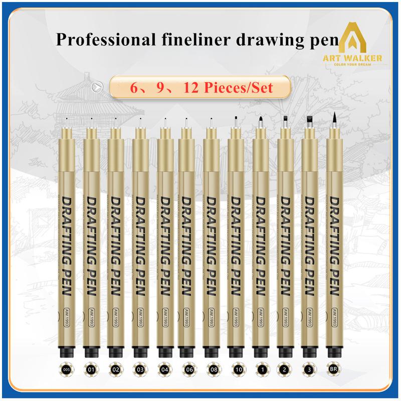 Pen Penanda Pelapis Hitam Manga Jepun, Pek 6 / 9 / 12, Pelapis Pigmen Mikron Sakura Pigma, Sesuai untuk Lakaran Seni, Lukisan dan Reka Bentuk Komik 2