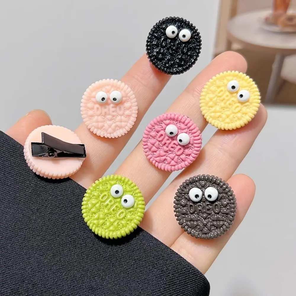 Kawaii Resin Mini Hairpin Accessories Round Big Eye Hairpins Decoration Cartoon Biscuits Hairpins