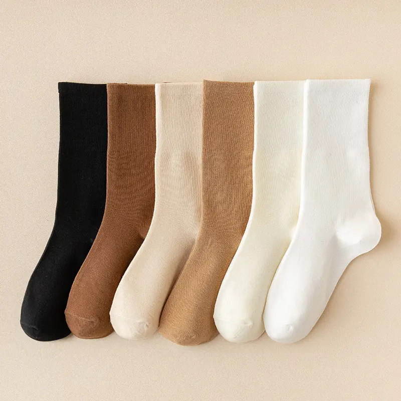 5 pairs，Women's socks，pile socks, mid tube socks, children's solid color, versatile ins, trendy earth color combination socks