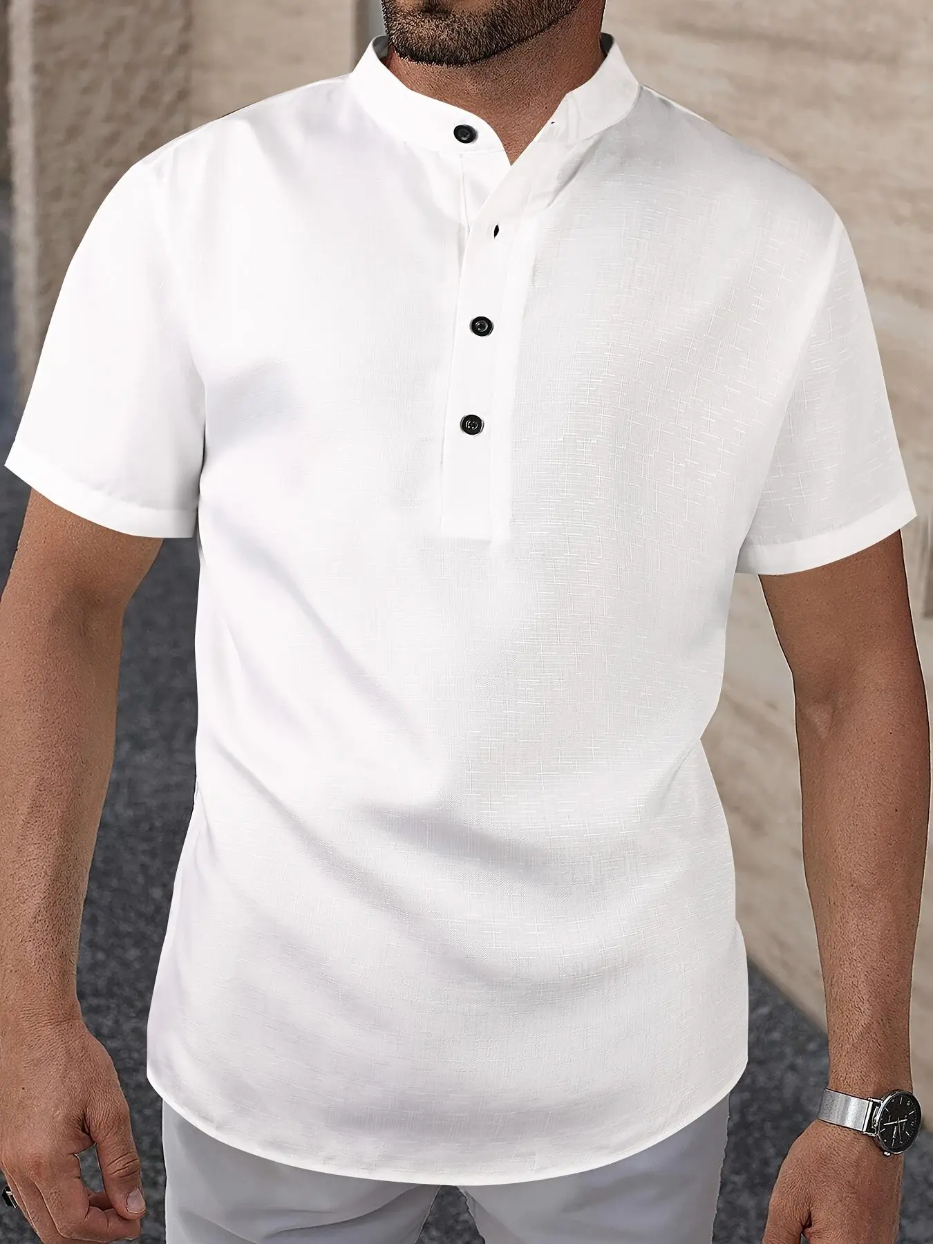 Men's Regular Fit Plain Button Front Shirt, Casual Short Sleeve Shirt for Summer, Fashion Men's Clothes for Daily Wear