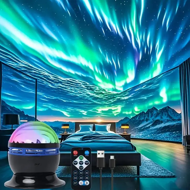 LED Aurora Borealis Projector Light with Remote Control, USB Powered Multi-color Display Dimmable Light, Ideal for Bedroom, Living Room, Office, and Party Decor 4