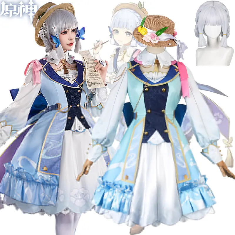 Trang Phục Hóa Trang Kamisato Ayaka, Trò Chơi Genshin Impact, Trang Phục Da Ayaka Missive Springbloom, Bộ Váy Lolita, Tóc Giả Màu Bạc Nữ Áo