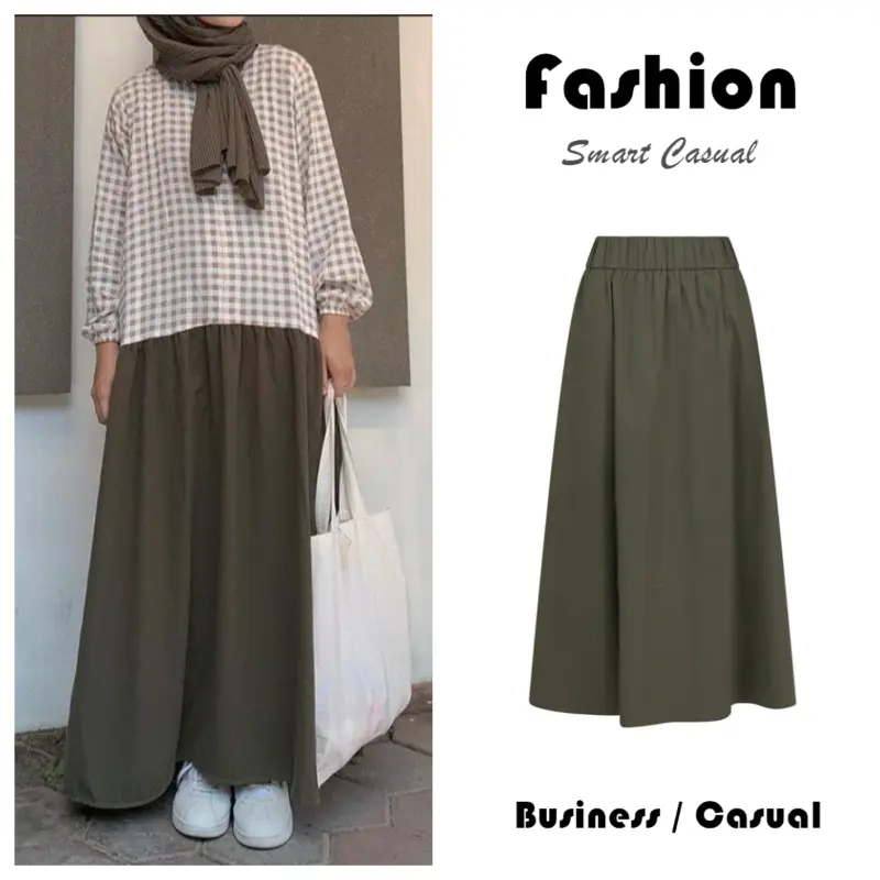 [HZA] Women A-line Long Skirt Hijab Muslimah Fashion Korean Style Business Smart Casual Skirt Womenswear Bottom Lingerie Basic Maxi Minimalist