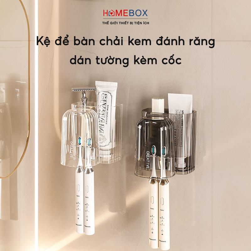 Kệ Để Bàn Chải Đánh Răng Kèm Cốc Dán Tường Đa Năng, Giá Để Đồ Nhà Tắm Đồ Vệ Sinh Cá Nhân Acrylic Đựng Bàn Chải