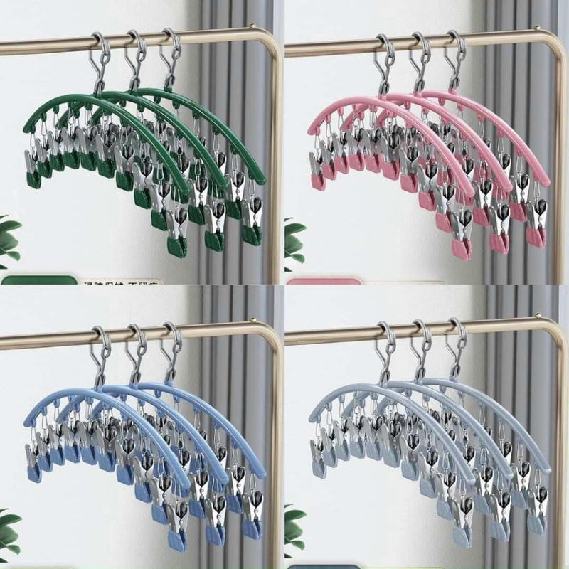 Combo 3 chiếc Móc vòm treo đồ lót, móc kep treo quần áo 10 kẹp phơi đồ đa năng, gấp gọn, siêu tiện dụng (Giao màu ngẫu nhiên)