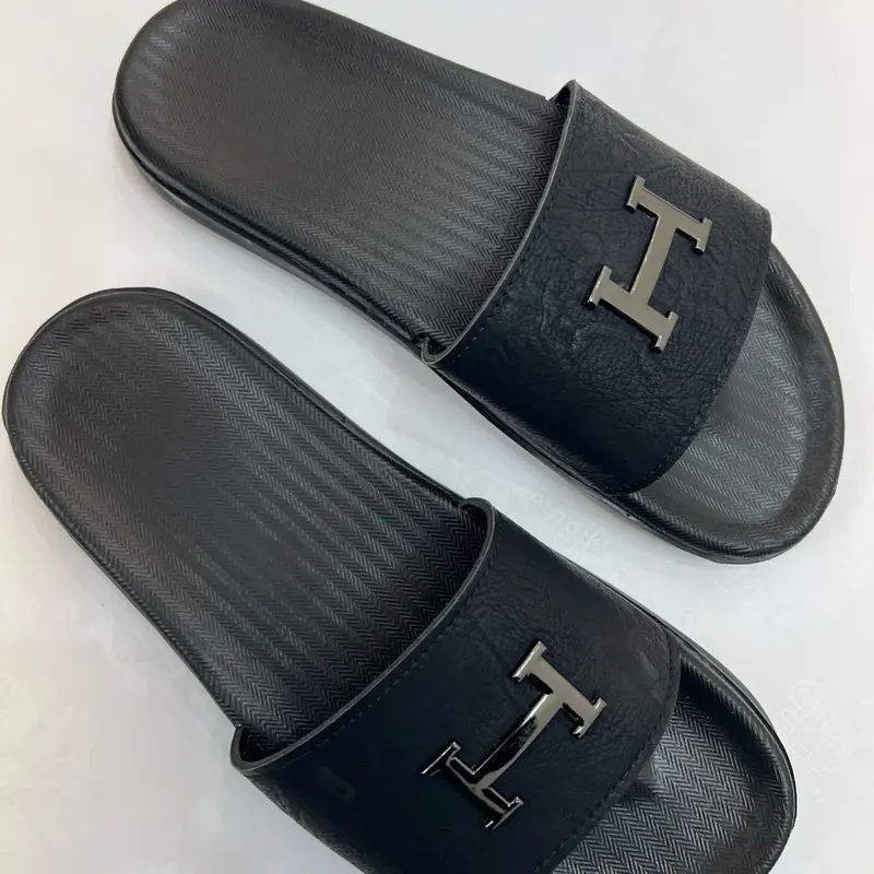 Dép quai ngang nam 1 bản logo chữ H bản da sần đế 2 lớp ( Hàng Nét) Slipper dép lê nam