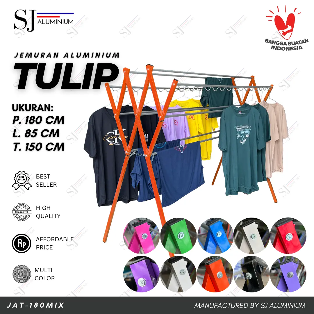 TULIP - Jemuran Baju & Pakaian Aluminium / Rak Handuk Lipat / Jemuran Bayi Warna - 180 CM / 1,8 Meter