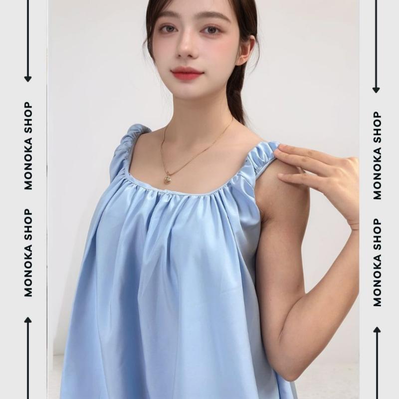 Product Introduction of ( Ảnh thật) Váy 2 dây babydoll dáng bí phồng 2 lớp cổ vuông  Đầm bầu áo dáng rộng cute dễ thương chubby T219G MONOKA 35