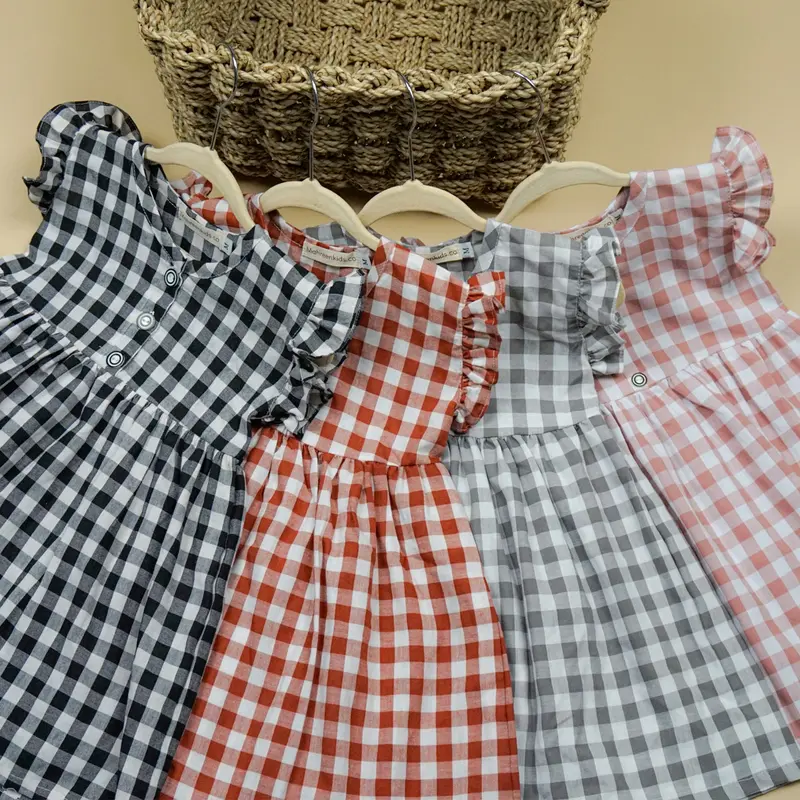 Dress Bayi Kekinian Motif Kotak Katun Perempuan Lembut Nyaman Lengan Gaun 0