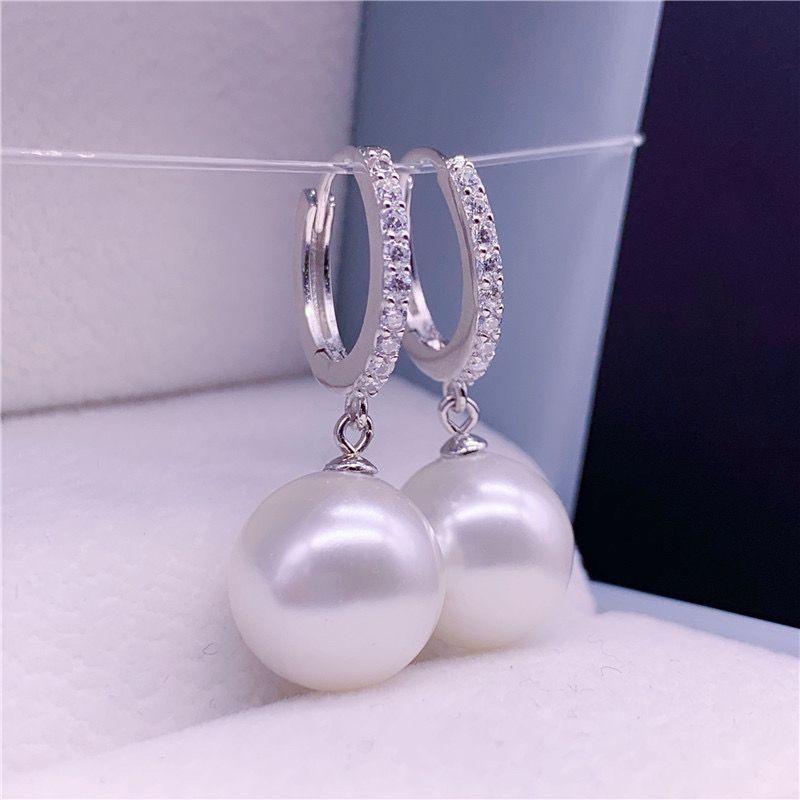 925 Sterling Silver Diamond Hoop Earrings Tahitian Black Pearl Purple Pearl Earrings Studs Fashion Drop Earrings Gift for Mom 1
