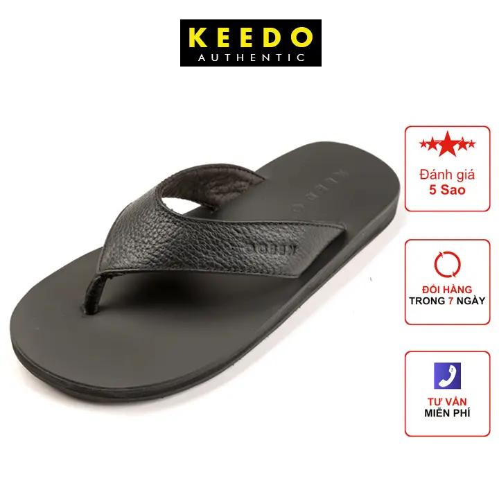 KEEDO - Dép xỏ ngón nam da bò thật đế cao su nguyên chất siêu bền KD2202