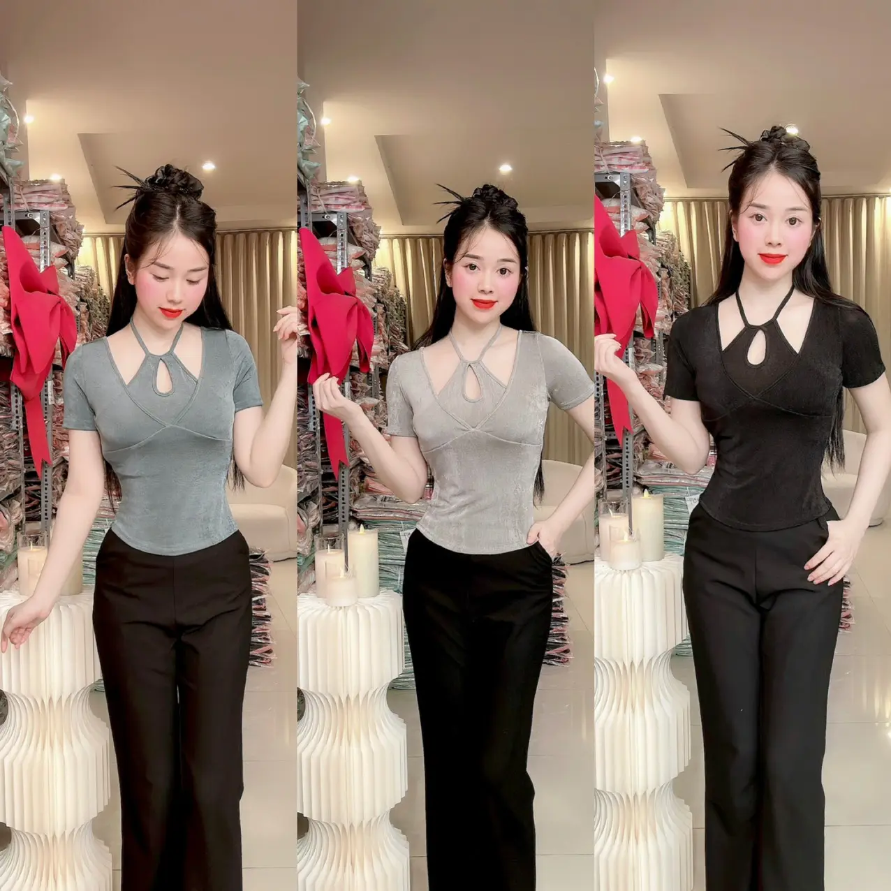 (P57) Áo nhũ thiết kế tay ngắn cổ yếm cách điệu form tôn eo áo kiểu nữ sang chảnh áo thun kiểu nữ đi tiệc đi làm đi chơi đều đẹp by Thương Lê P57
