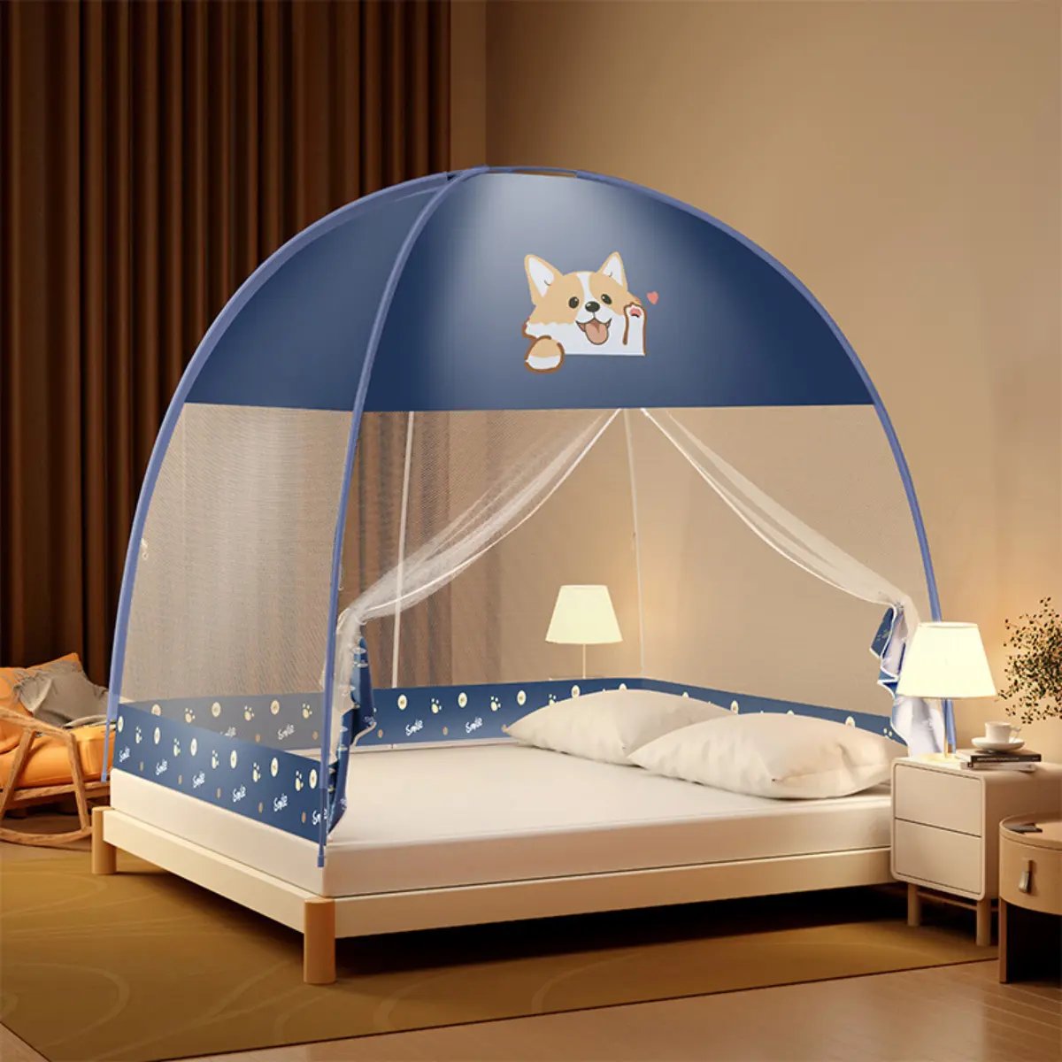 1.8 M Bed Installation-Free Mongolian Bag Household Mosquito Net Glass Fiber Rod Bracket Foldable Paper Tent Mosquito-Proof Tent