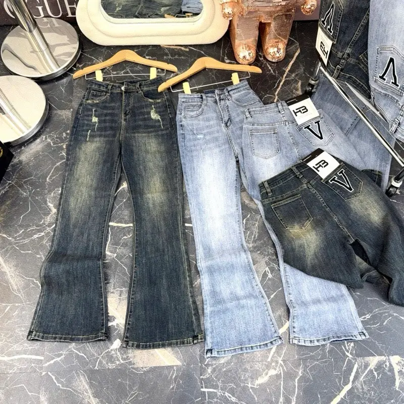 Quần JAENS Loe Thiêu Túi Kiểu Mới Chất Liệu Vãi Jean Giản Hàng Cao Cấp QC - Pants Cho Nữ