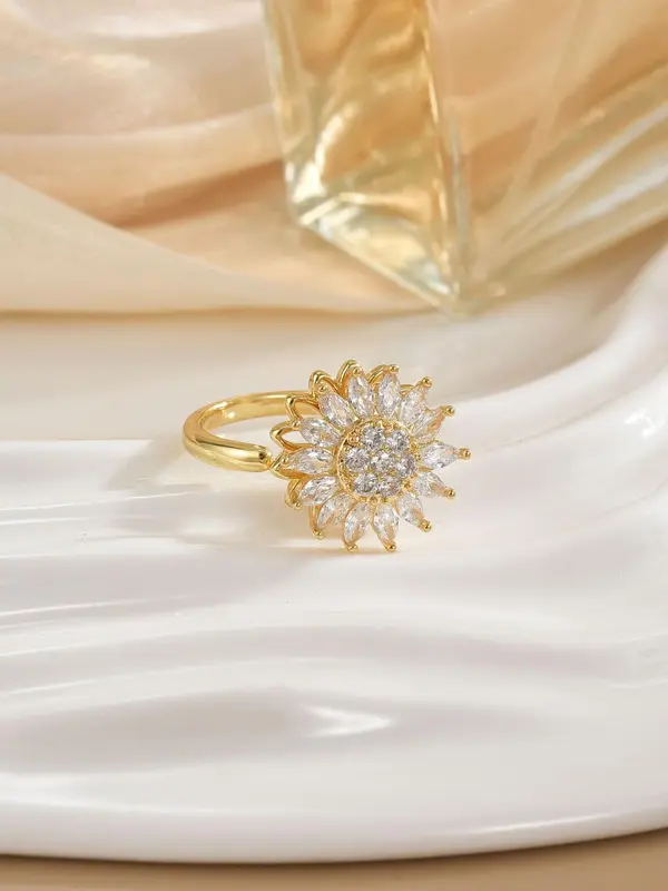 Sunflower Design Ring, Adjustable Anxiety Relief Rotating Ring, Fashion Jewelry for Party, Daily Clothing Decor, Trendy All-match & Exquisite Jewelry for Birthday Gift 4
