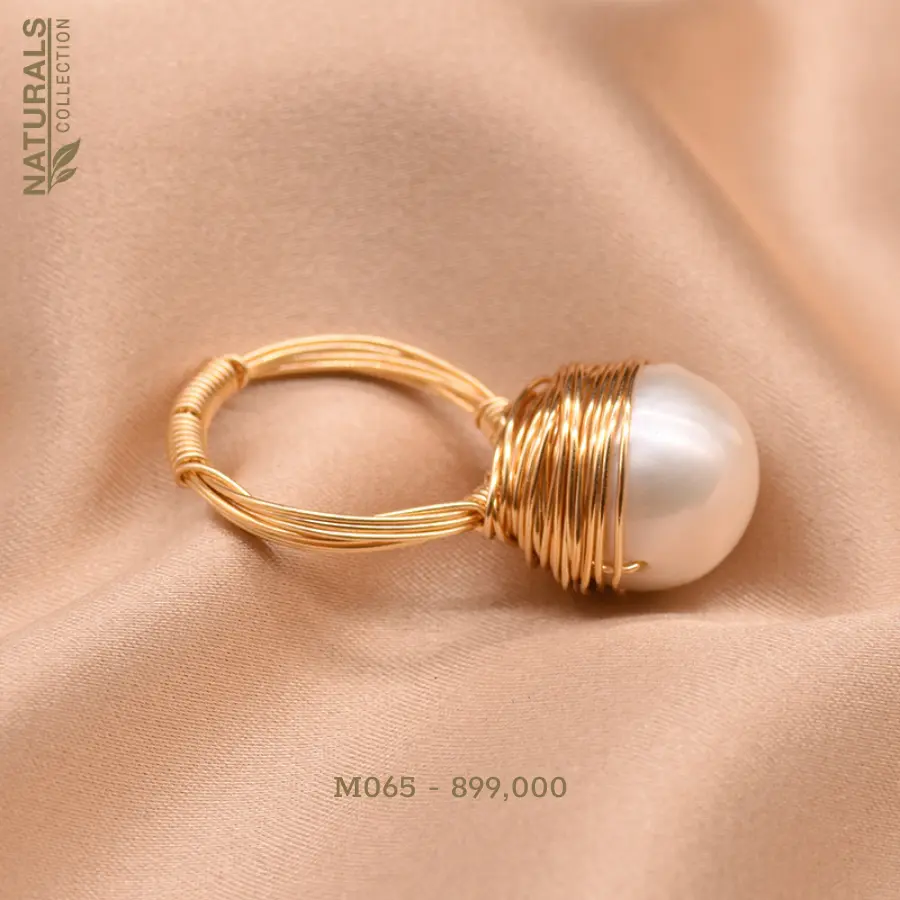 M065-Nhẫn mạ vang mặt ngọc trai thiên nhiên cao cấp hạt 10mm Natural Collection thiết kế tinh tế, thời trang - Handmade Chuẩn xuất khẩu