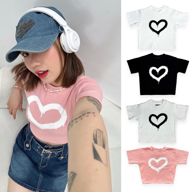 Áo phông croptop "Spray Heart" The Famous Nữ Women Voi Thun❤️ 0