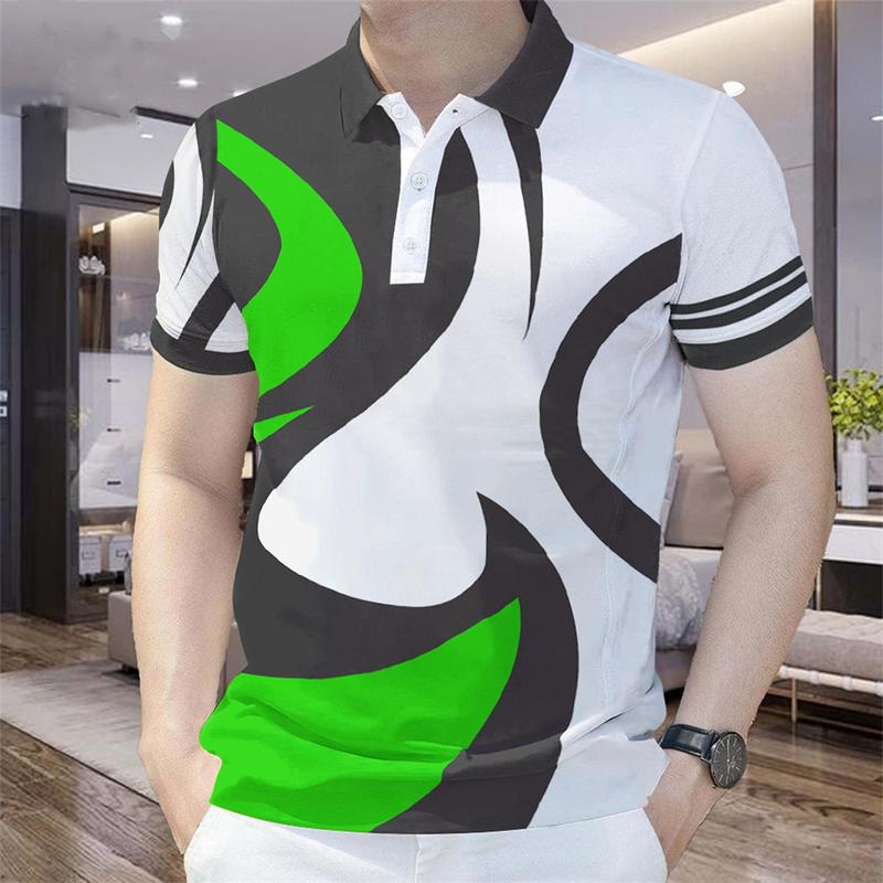 Product Introduction of Áo Polo Nam, Phong Cách Công Sở Thường Ngày Họa Tiết Gradient Hình Học, ngắn Tay, Chất Lượng Cao, Dành Cho Nam Menswear Có Cổ Shirt 8