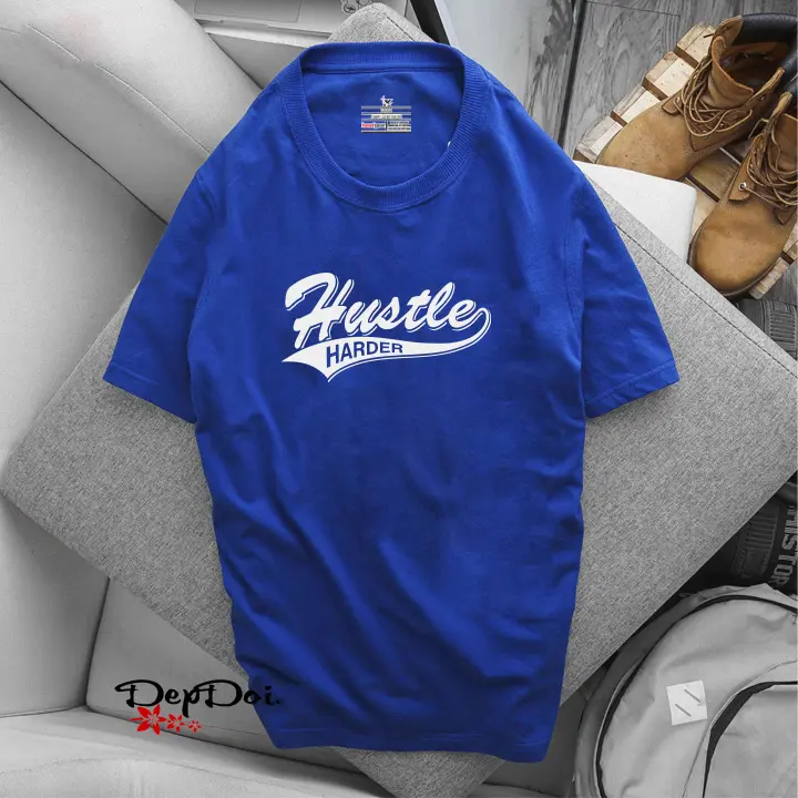 Áo thun nam ngắn tay in chữ Hustle phản quang bạc cách điệu
