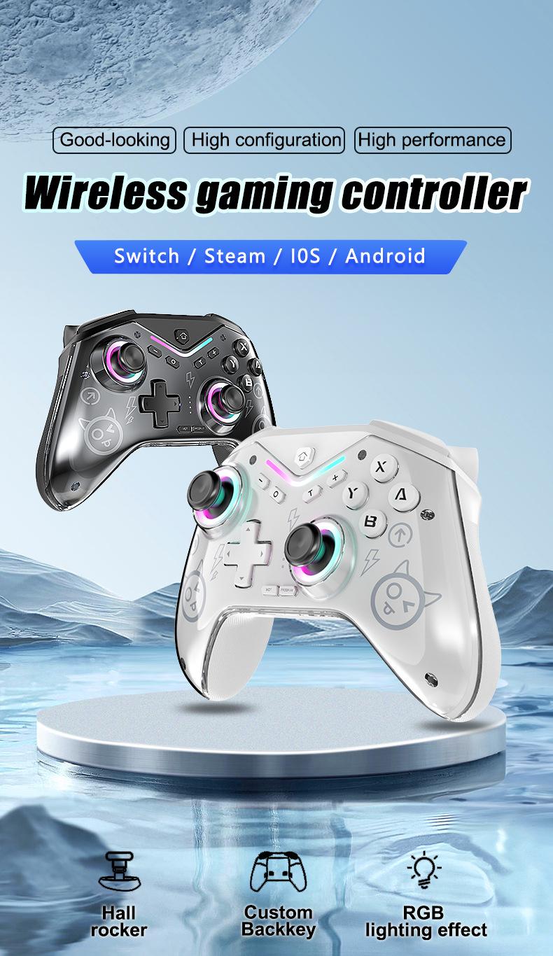 Product Introduction of Wireless Bluetooth game controller, game controller, one click wake-up, six axis motion sensing gyroscope, Hall precision joystick, trigger, suitable for Switch IOS, Android Windows,PS 0