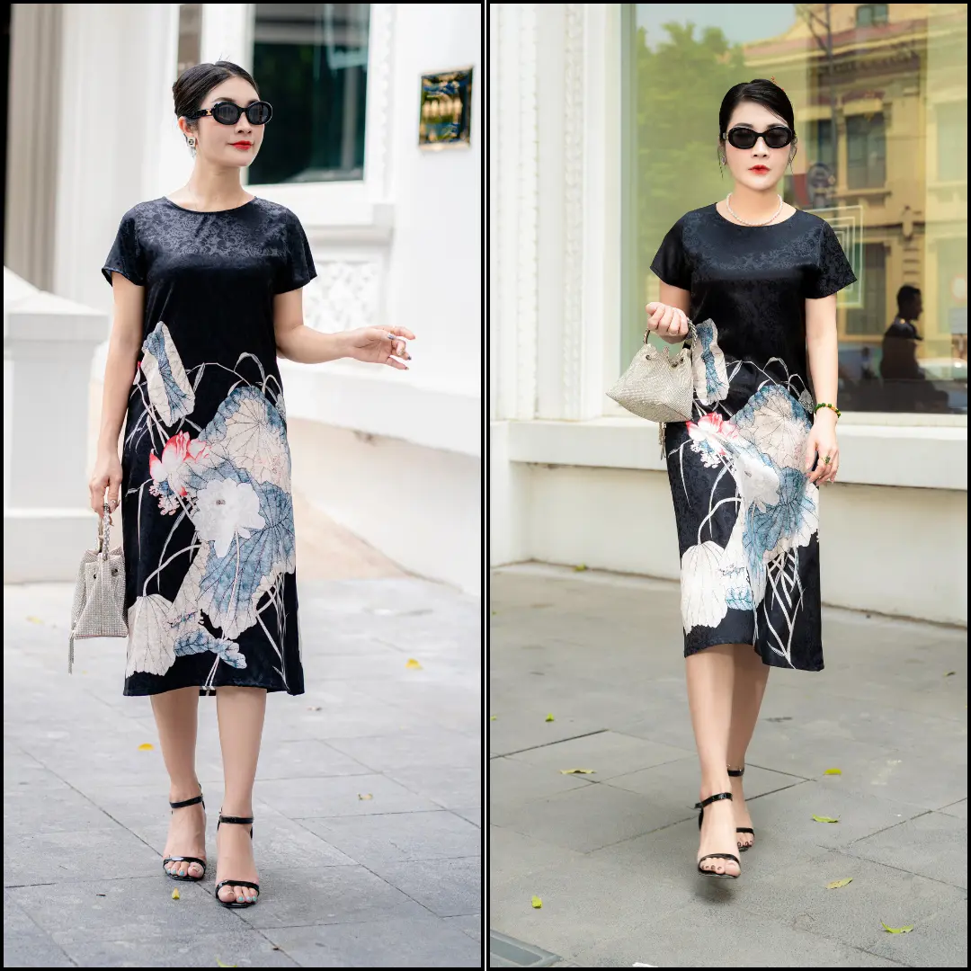 [ Có BigSize ] Đầm Trung Niên Cao Cấp - Lady Amy, Chất Lụa Thái Tuấn Lụa Cao Cấp In Công Nghệ 8D Sắc Nét, Tôn Vẻ Đẹp Quý Phái, Sang Trọng, Thanh Lịch Nữ [ĐẦM 3]